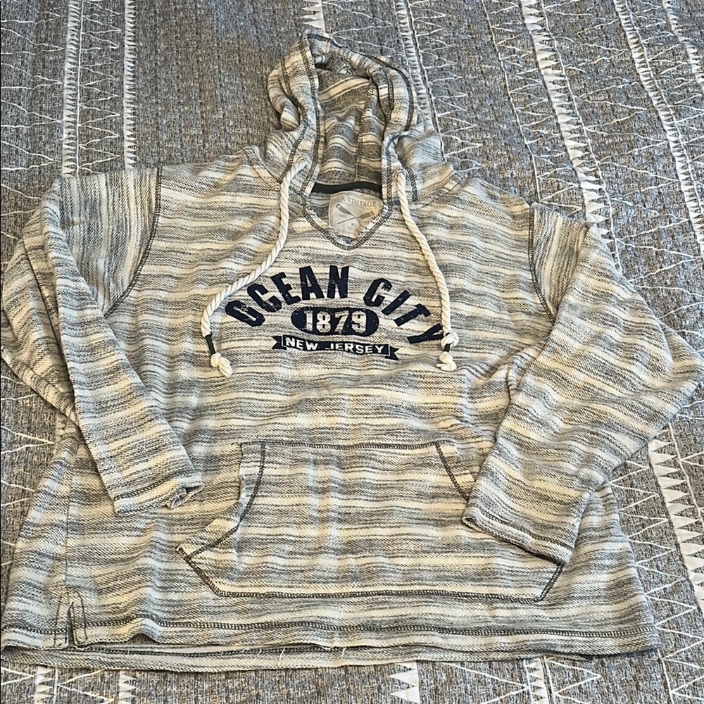 Ocean City NJ Gray Striped Hooded Sweater